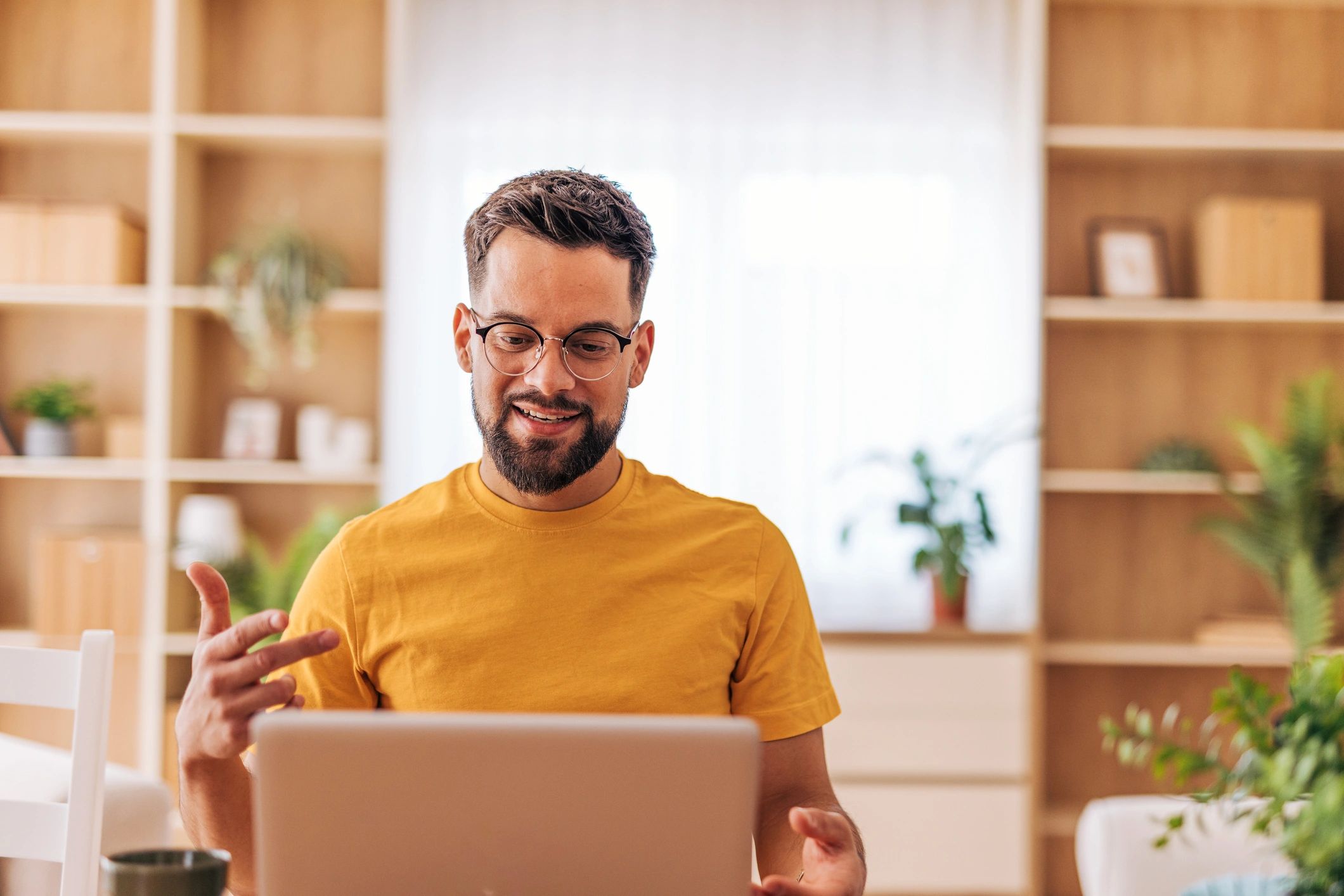Person smiling during a video call